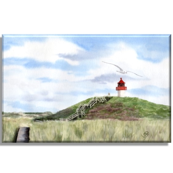 Leinwand 40 x 30 cm Keilrahmen Canvas-Leinen Aquarell Maritim Kunst Druck Kunstdruck Nordsee Amrum  Seezeichen  Quermarkenfeuer Sonnenuntergang - Amrum4
